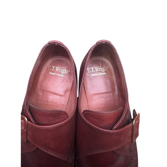 ET Wright Masters Collection Mens Burgundy Leather Wingtip Monk Strap Shoes 9D - Picture 8 of 11